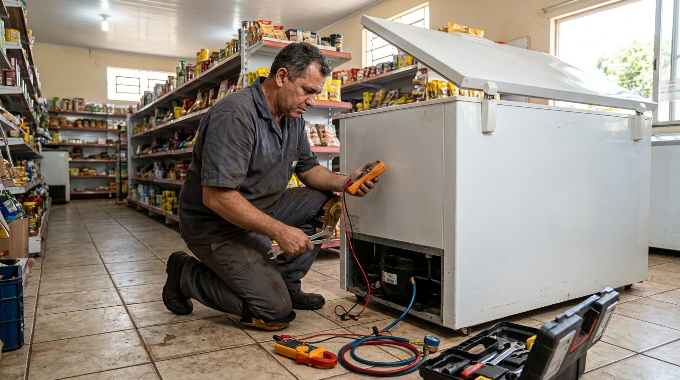 Troca de termostato de freezer em atendimento em Uberaba‑MG